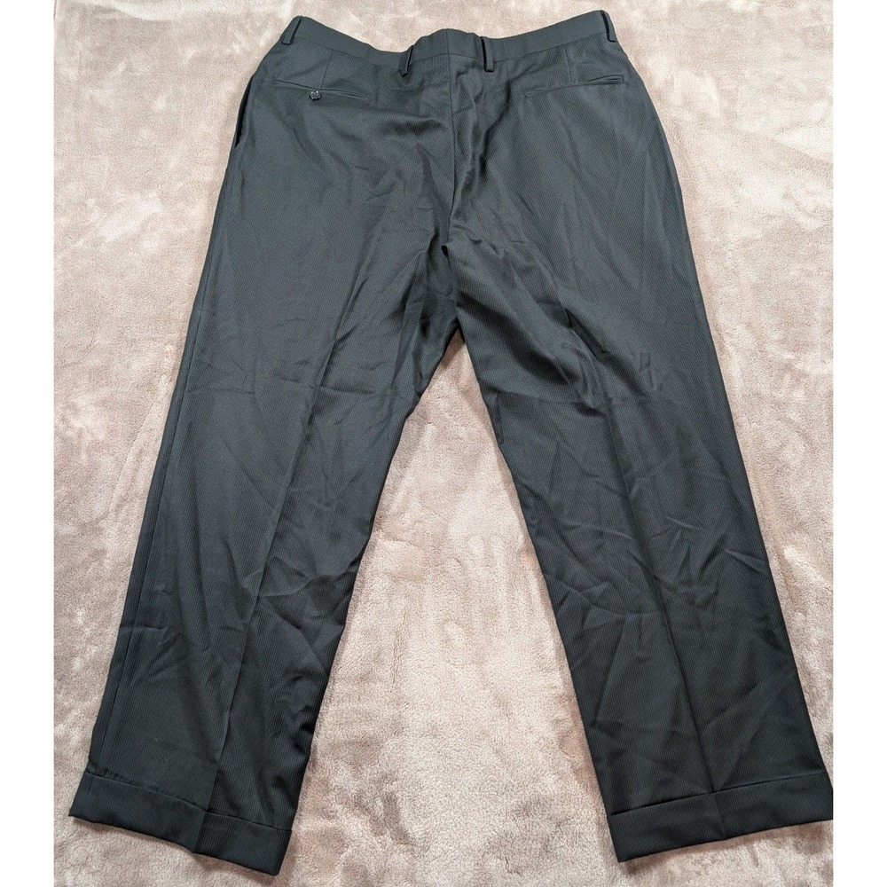 Jos A Bank Men 37x29 Black Wool Pleated Cuffed Dress Pants Micro Stripe-Trousers